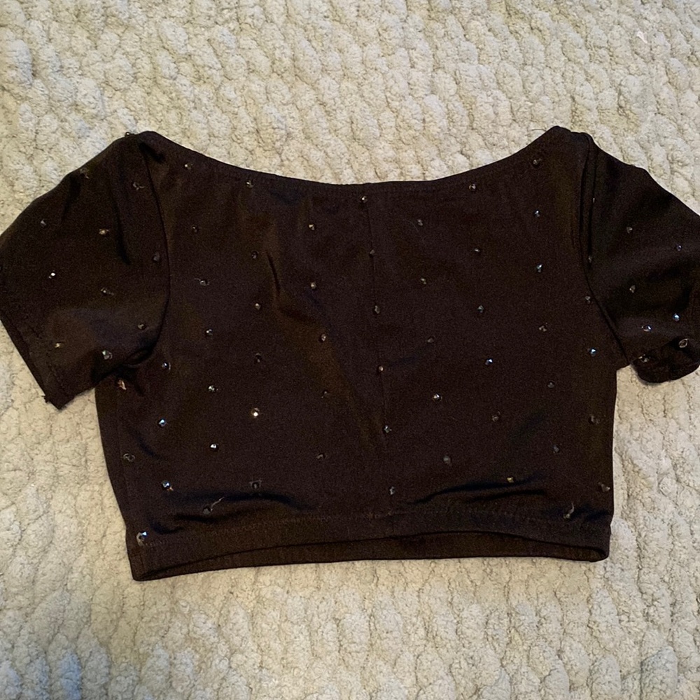 Black dance crop top with black rhinestones